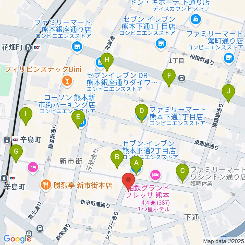 カワイ熊本ショップ周辺のコンビニエンスストア一覧地図