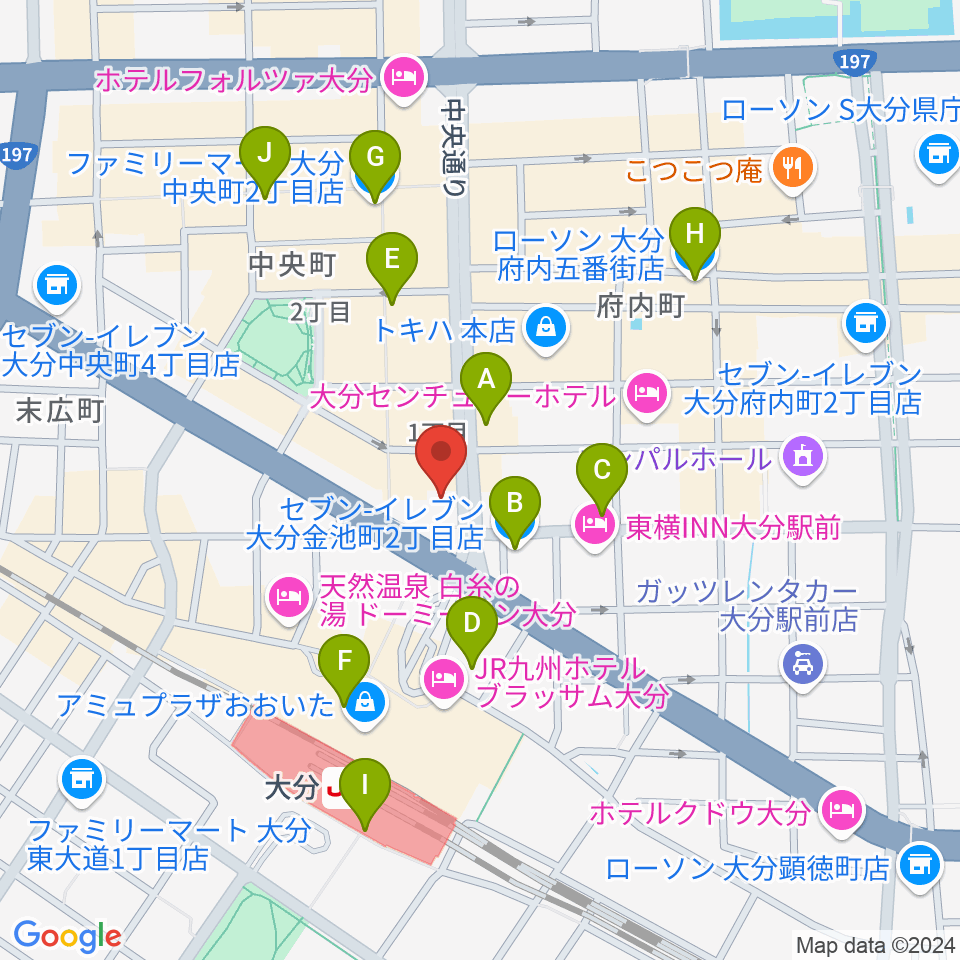 カワイ大分ショップ周辺のコンビニエンスストア一覧地図