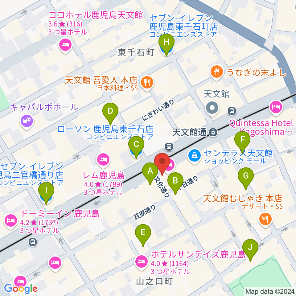 カワイ鹿児島ショップ周辺のコンビニエンスストア一覧地図