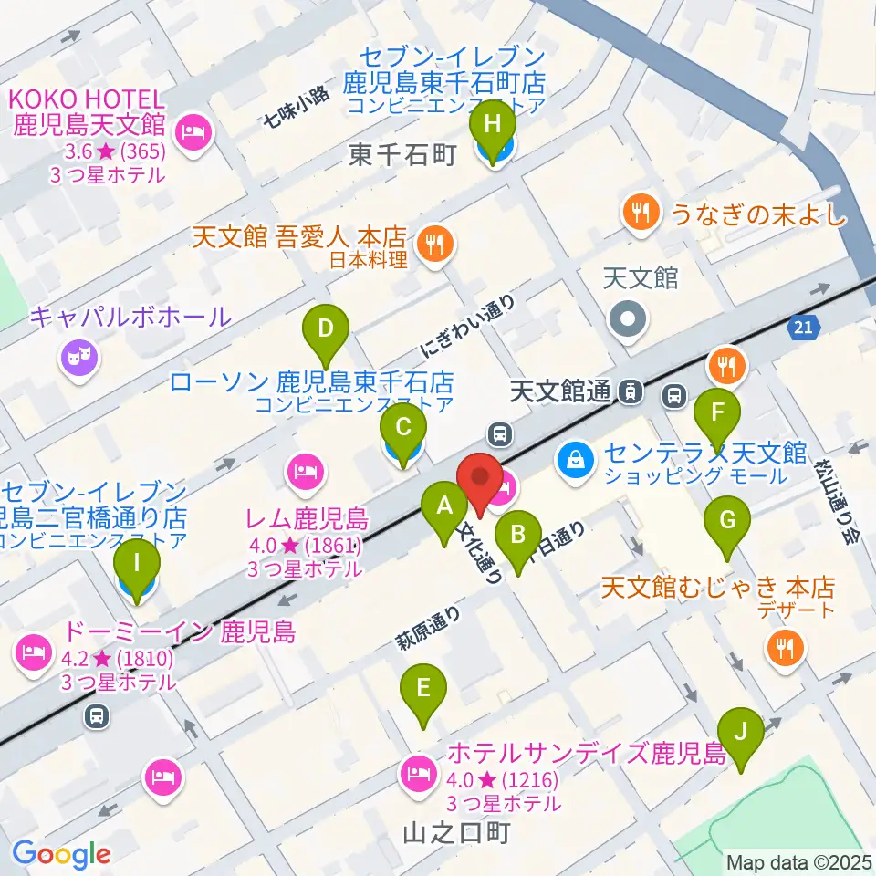 カワイ鹿児島ショップ周辺のコンビニエンスストア一覧地図