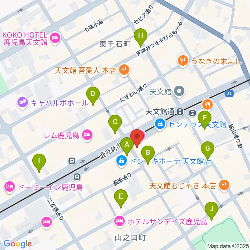 カワイ鹿児島ショップ周辺のコンビニエンスストア一覧地図