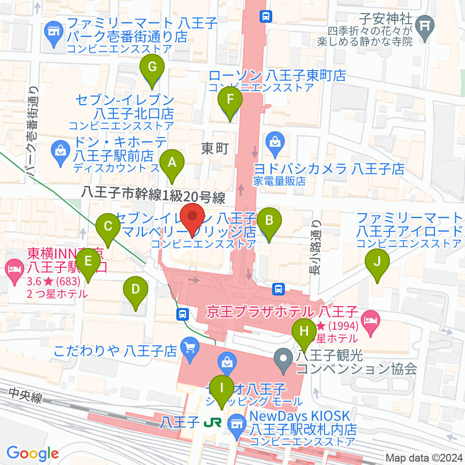 八王子市学園都市センター周辺のコンビニエンスストア一覧地図