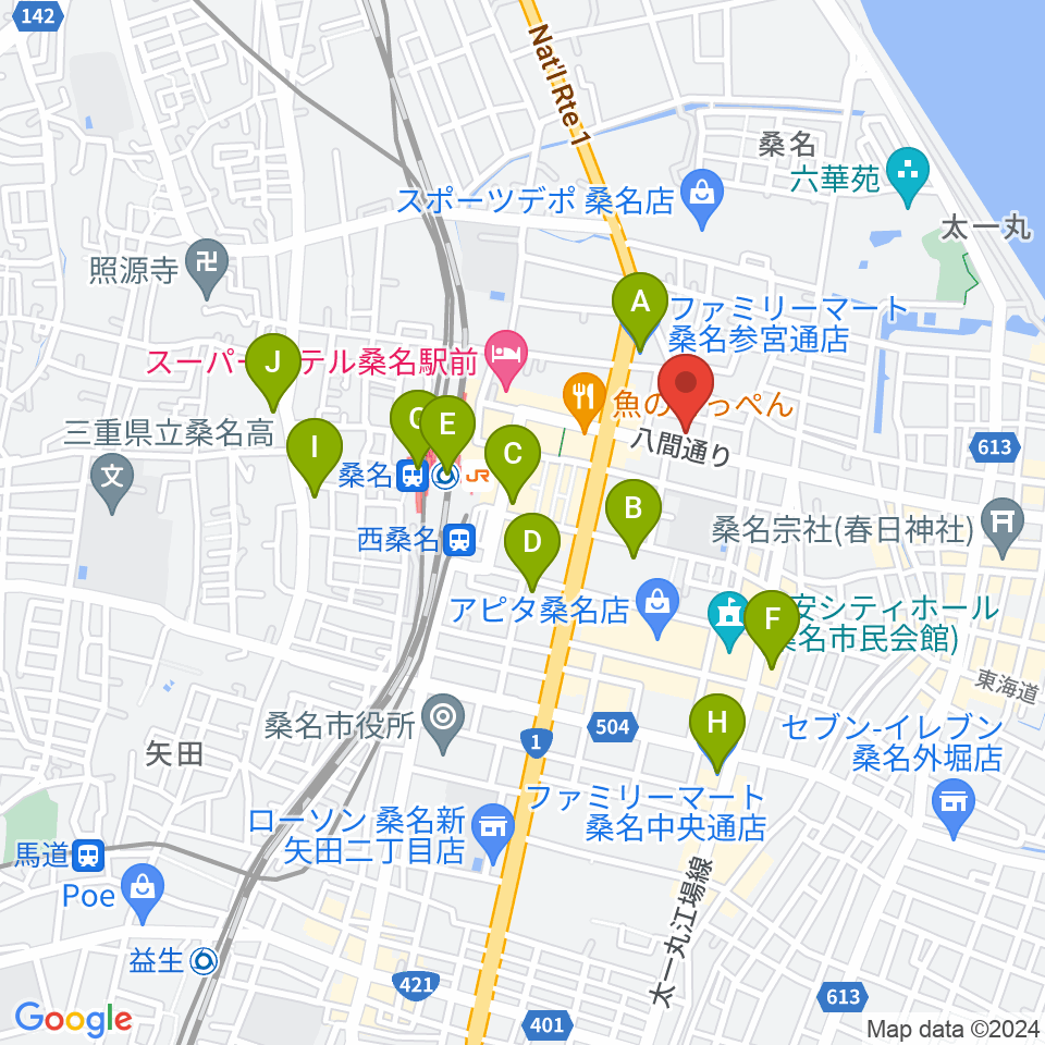 北勢ミュージック周辺のコンビニエンスストア一覧地図