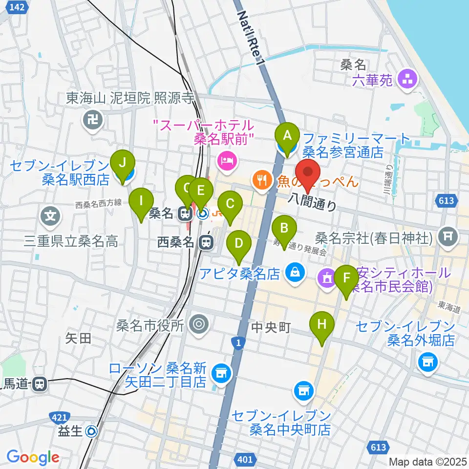 北勢ミュージック周辺のコンビニエンスストア一覧地図