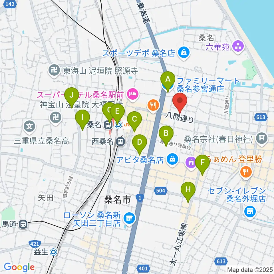 北勢ミュージック周辺のコンビニエンスストア一覧地図