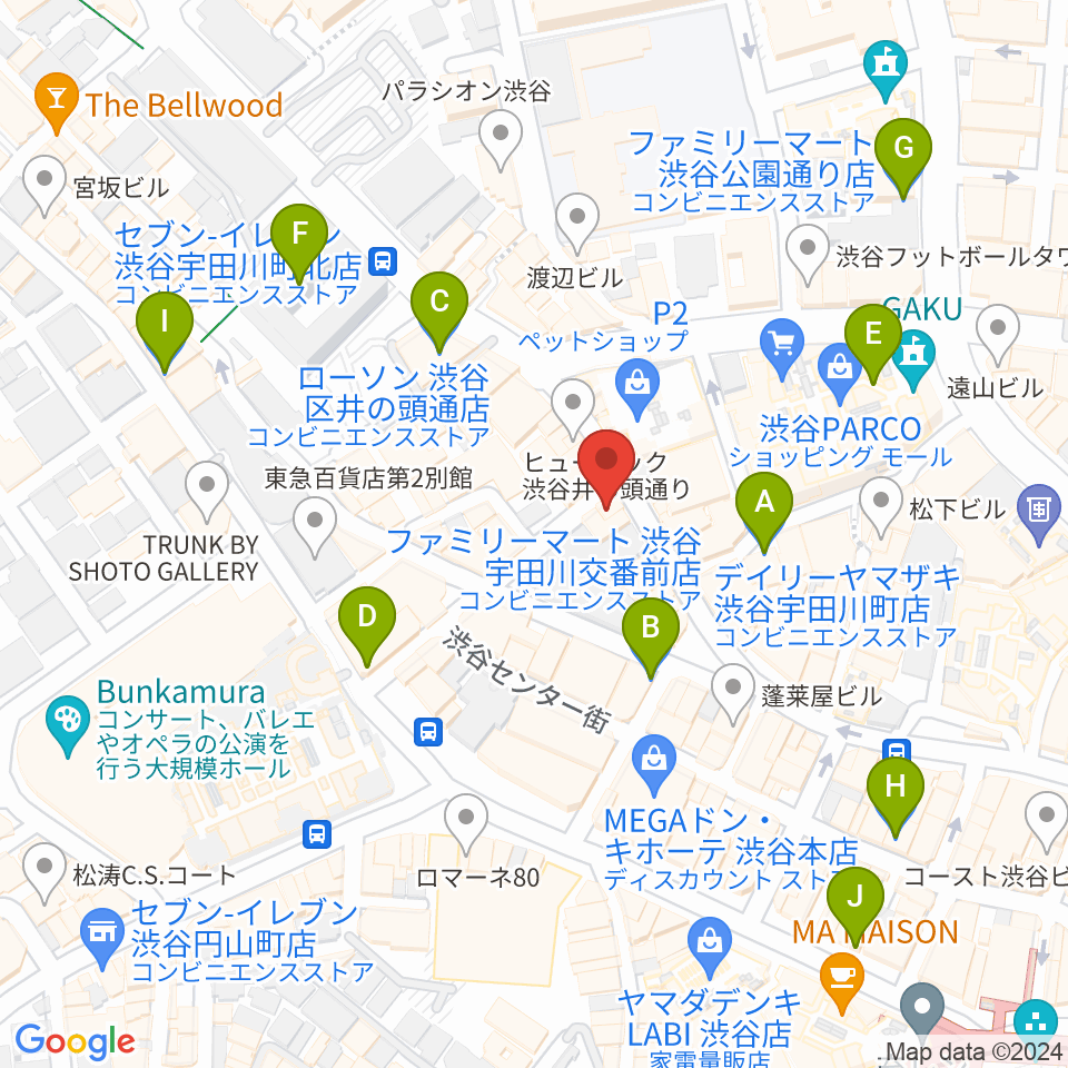 ミュージックランドKEY渋谷店周辺のコンビニエンスストア一覧地図