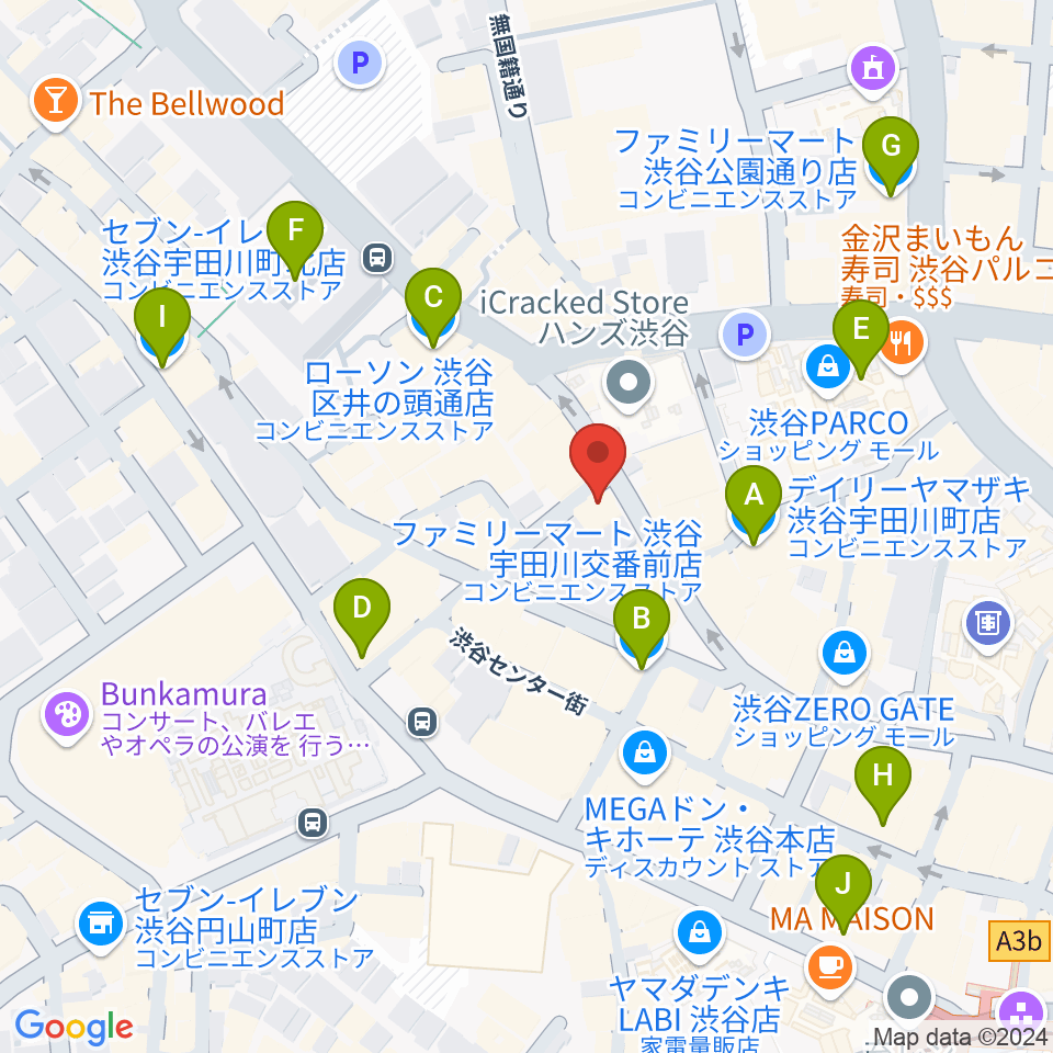 ミュージックランドKEY渋谷店周辺のコンビニエンスストア一覧地図