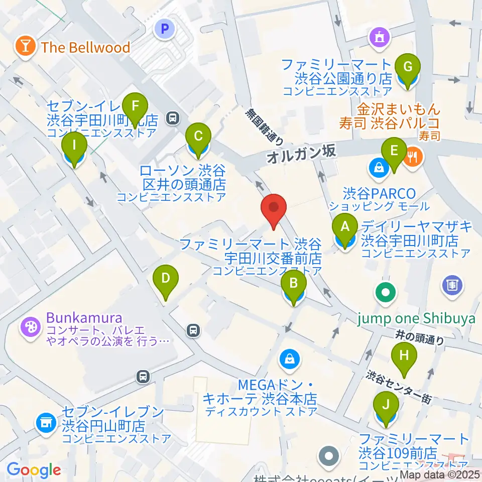 ミュージックランドKEY渋谷店周辺のコンビニエンスストア一覧地図