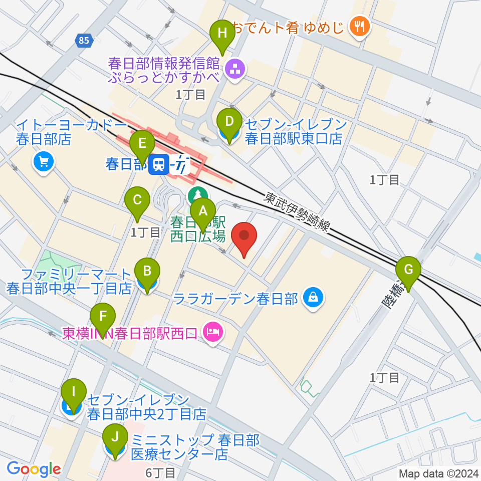 昭和楽器 春日部店周辺のコンビニエンスストア一覧地図