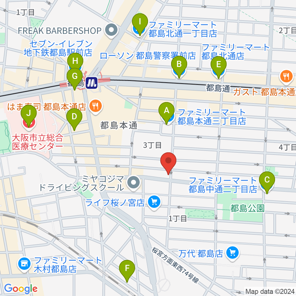 都島区の上野音楽学園周辺のコンビニエンスストア一覧地図