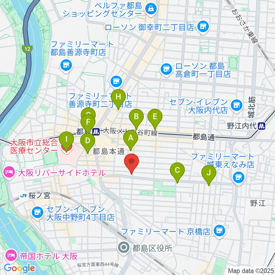 都島区の上野音楽学園周辺のコンビニエンスストア一覧地図