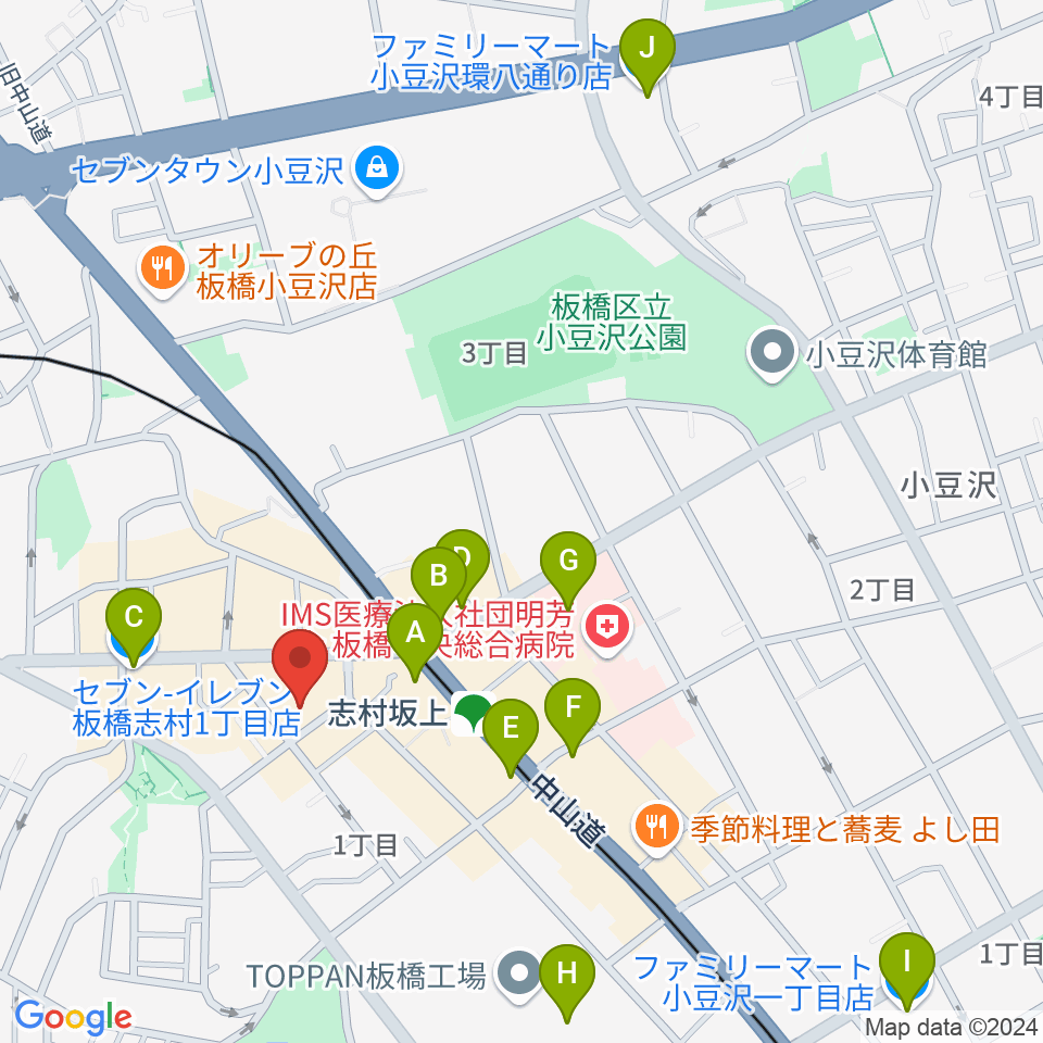 板橋ミュージックセンター周辺のコンビニエンスストア一覧地図