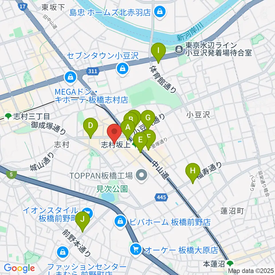 板橋ミュージックセンター周辺のコンビニエンスストア一覧地図