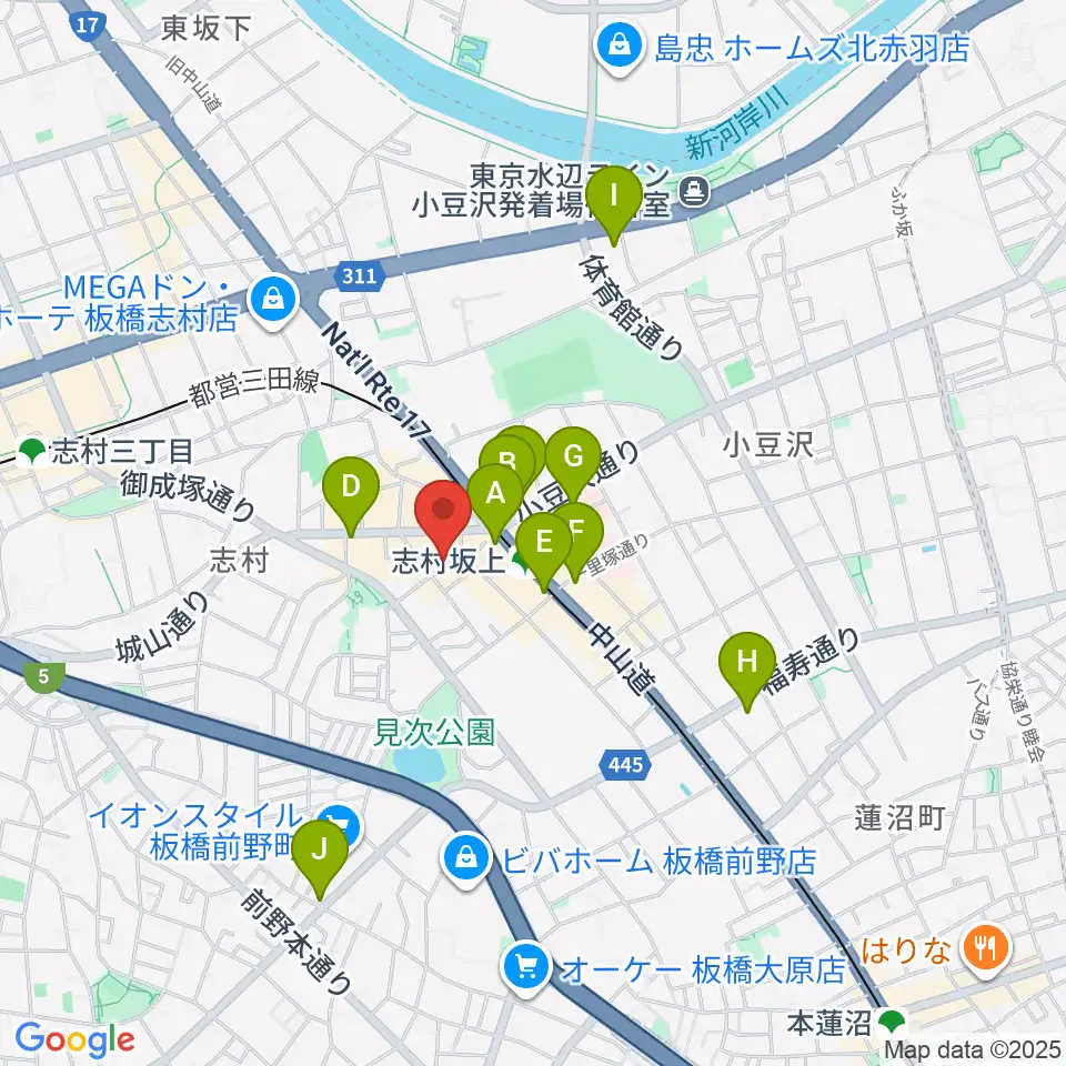 板橋ミュージックセンター周辺のコンビニエンスストア一覧地図