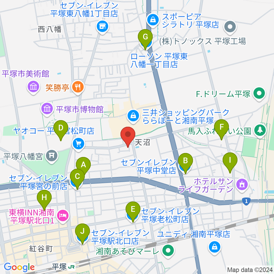 ヨネザワ楽器周辺のコンビニエンスストア一覧地図