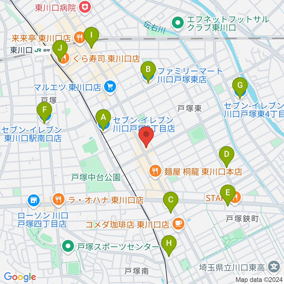 音楽教室G・クレフ東川口校周辺のコンビニエンスストア一覧地図