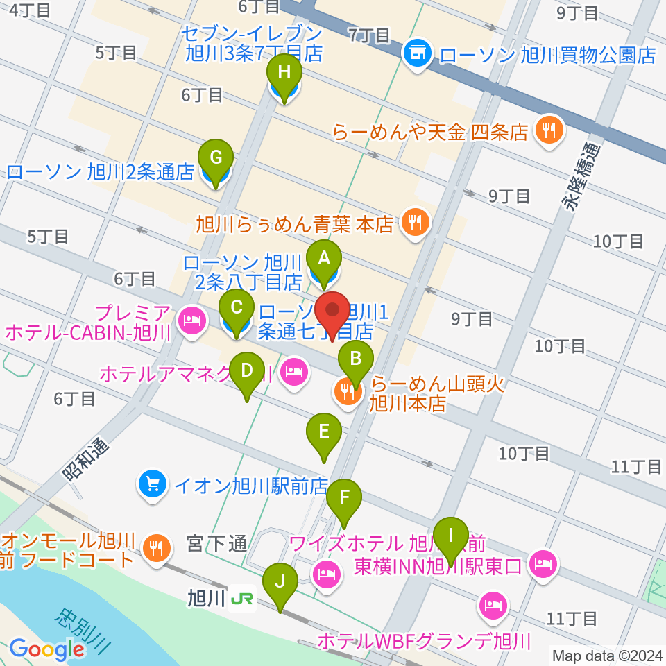 島村楽器 フィール旭川店周辺のコンビニエンスストア一覧地図