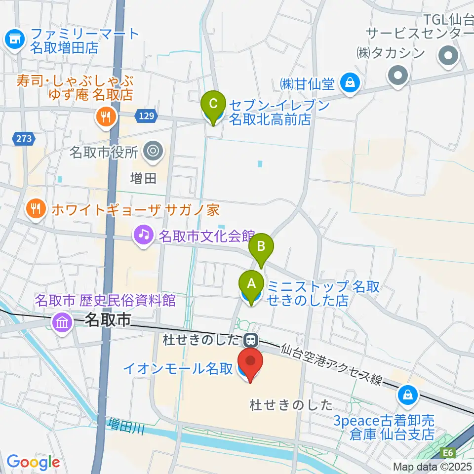 島村楽器 イオンモール名取店周辺のコンビニエンスストア一覧地図