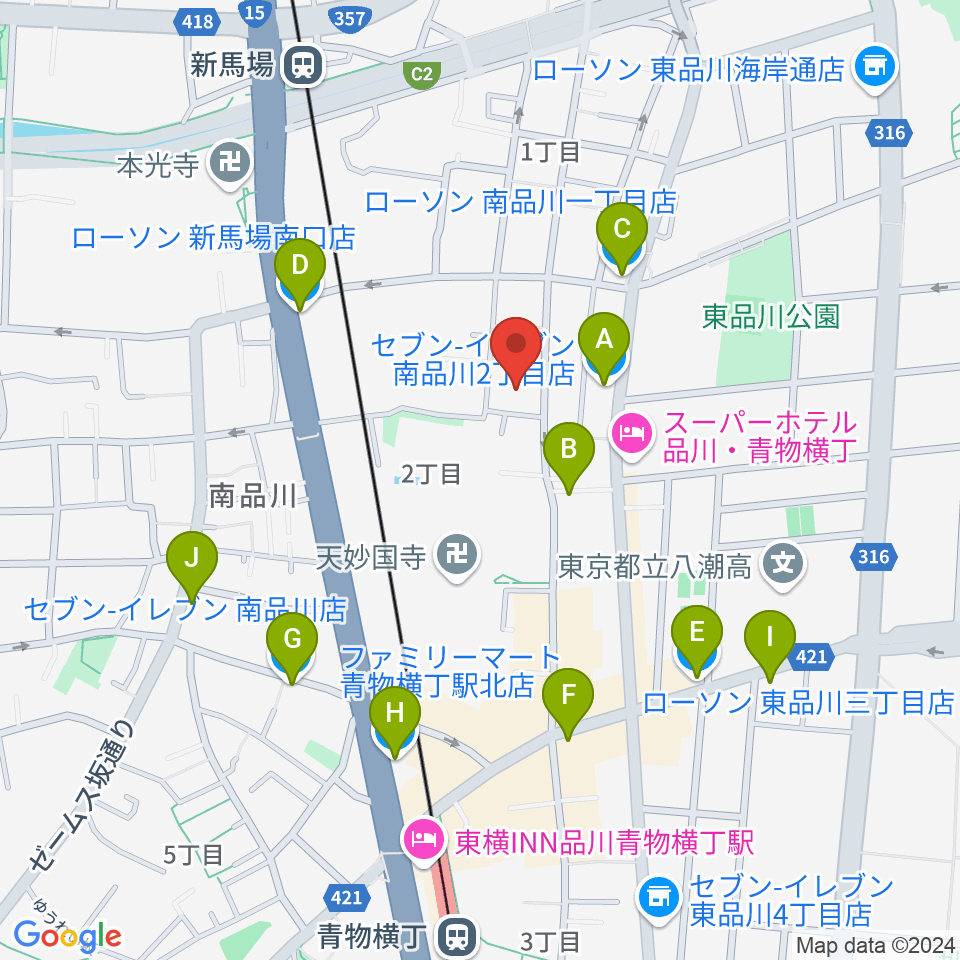 南品川TMスタジオ周辺のコンビニエンスストア一覧地図