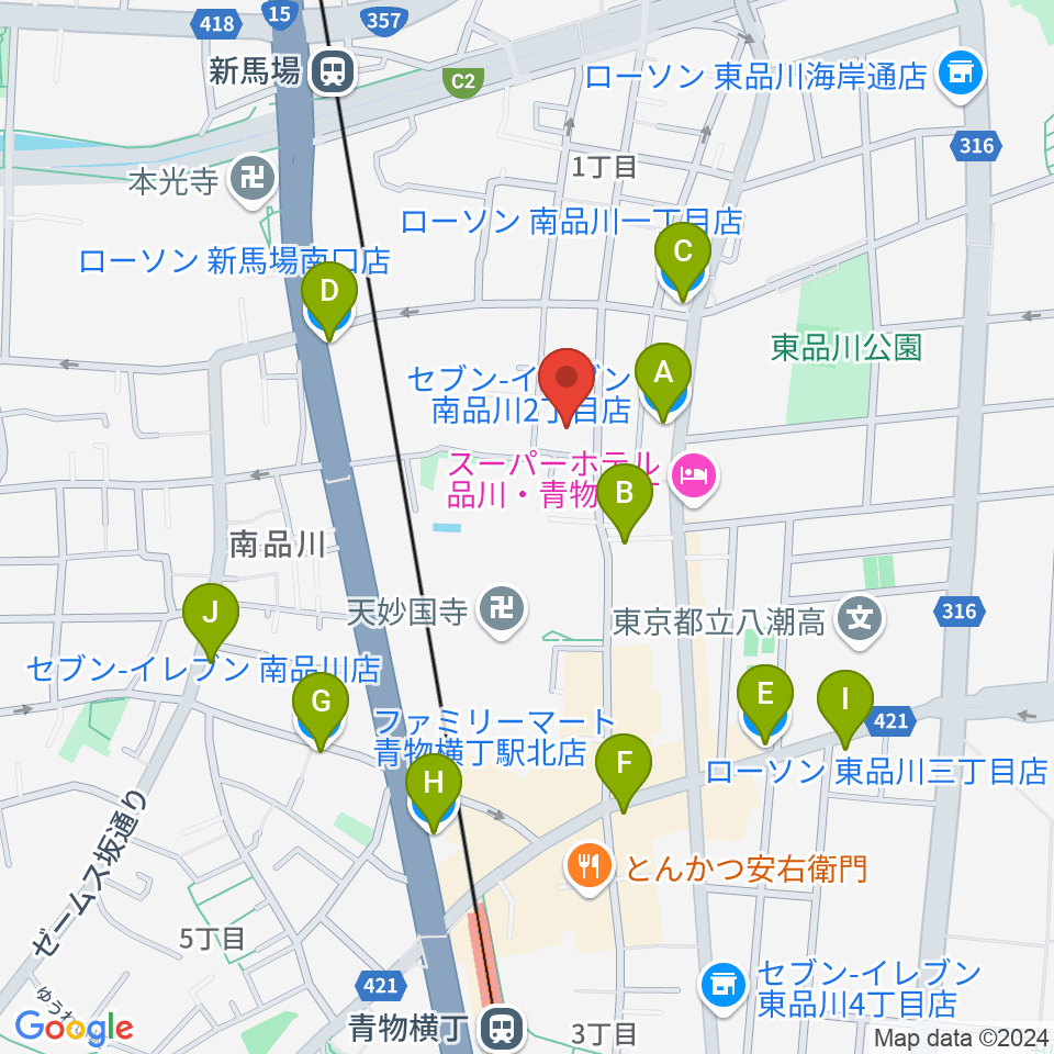 南品川TMスタジオ周辺のコンビニエンスストア一覧地図