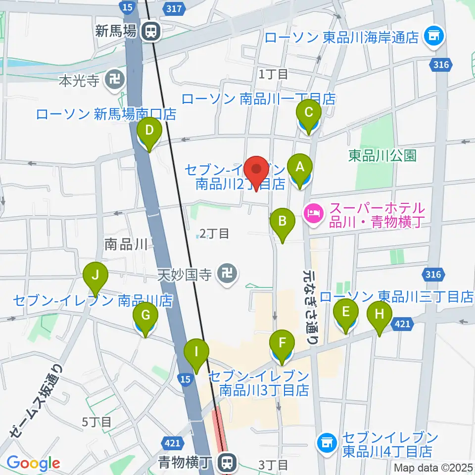南品川TMスタジオ周辺のコンビニエンスストア一覧地図