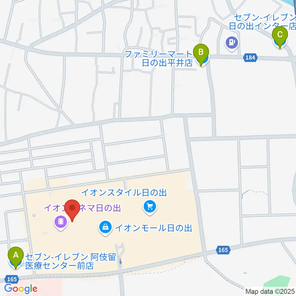 島村楽器 イオンモール日の出店周辺のコンビニエンスストア一覧地図