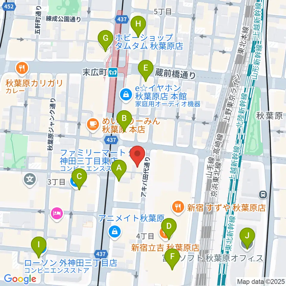 シマムラストリングス秋葉原周辺のコンビニエンスストア一覧地図