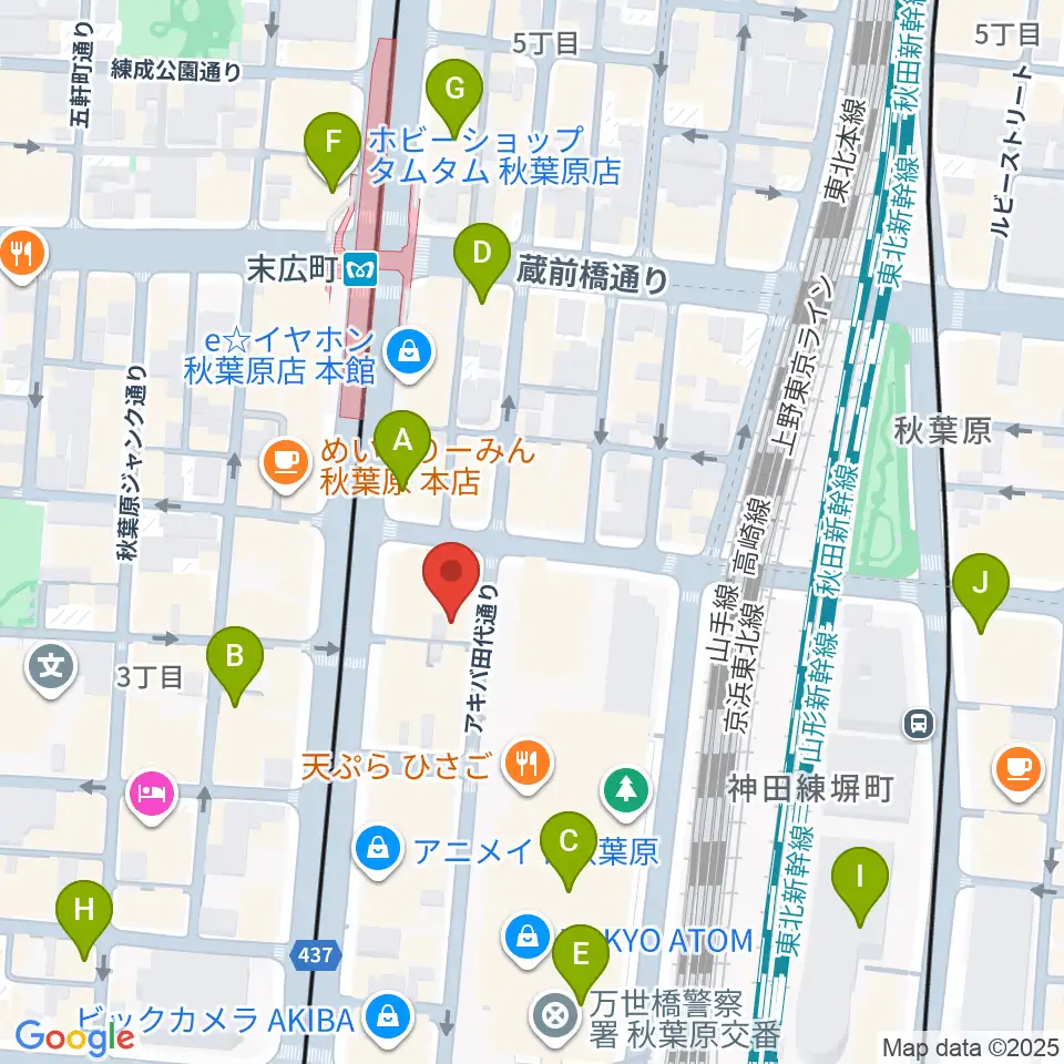 シマムラストリングス秋葉原周辺のコンビニエンスストア一覧地図