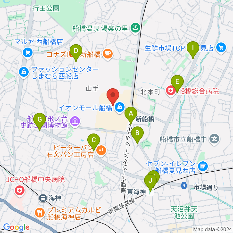 島村楽器イオンモール船橋店周辺のコンビニエンスストア一覧地図