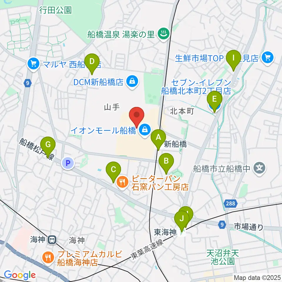島村楽器イオンモール船橋店周辺のコンビニエンスストア一覧地図
