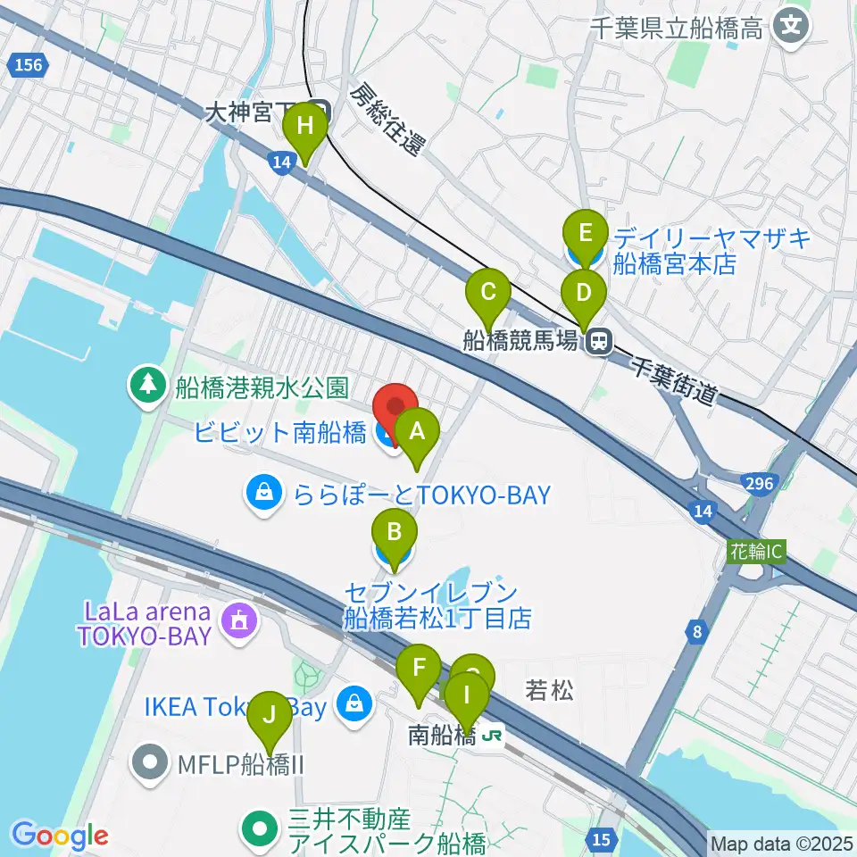 島村楽器 ビビット南船橋店周辺のコンビニエンスストア一覧地図