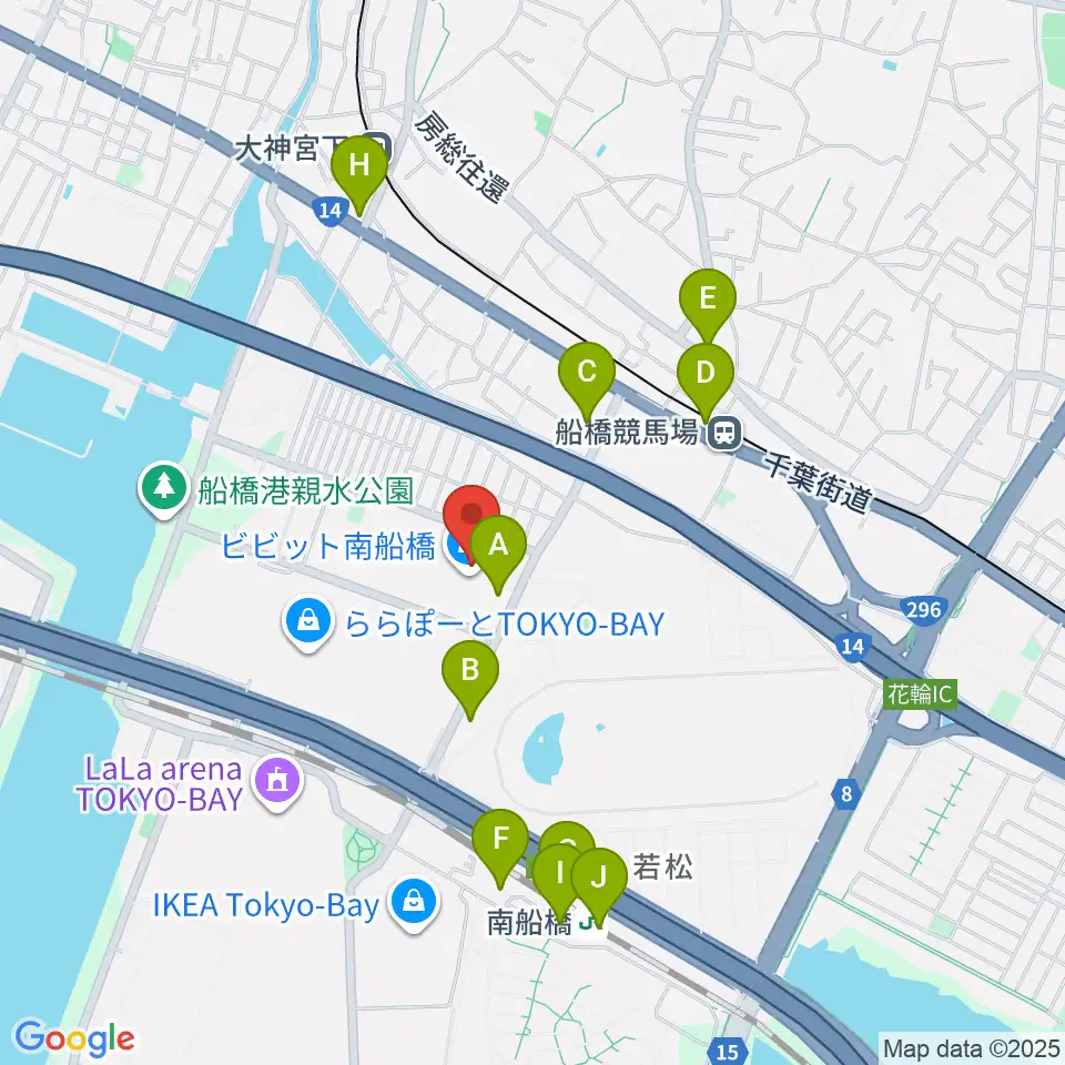 島村楽器 ビビット南船橋店周辺のコンビニエンスストア一覧地図