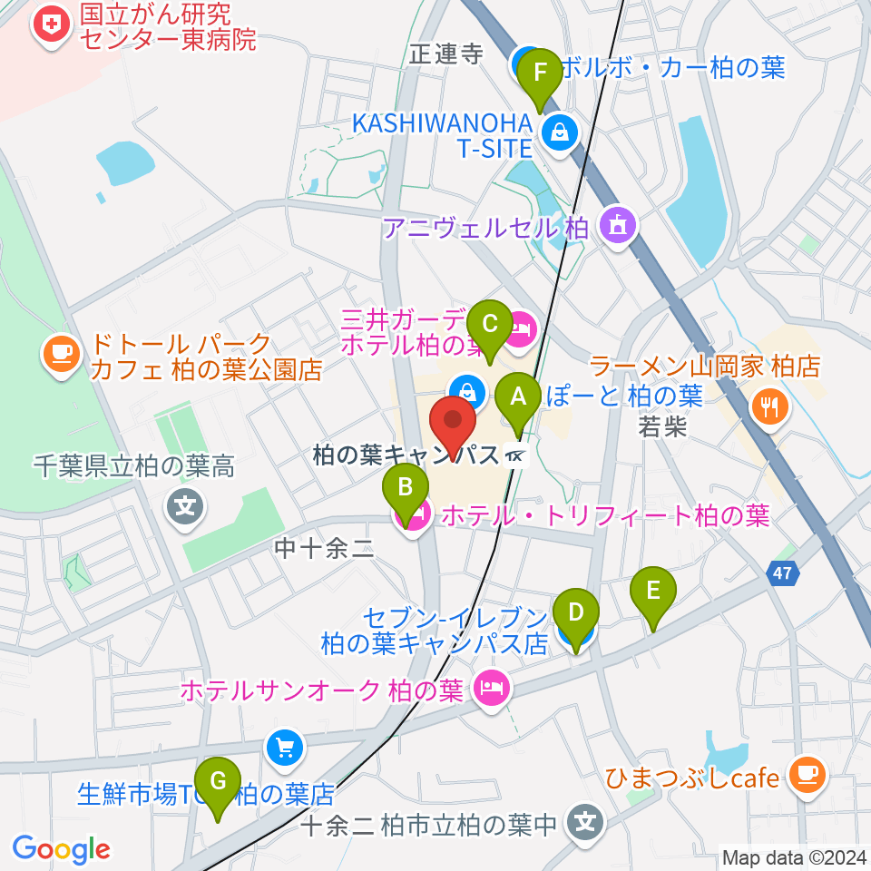 島村楽器 ららぽーと柏の葉店周辺のコンビニエンスストア一覧地図