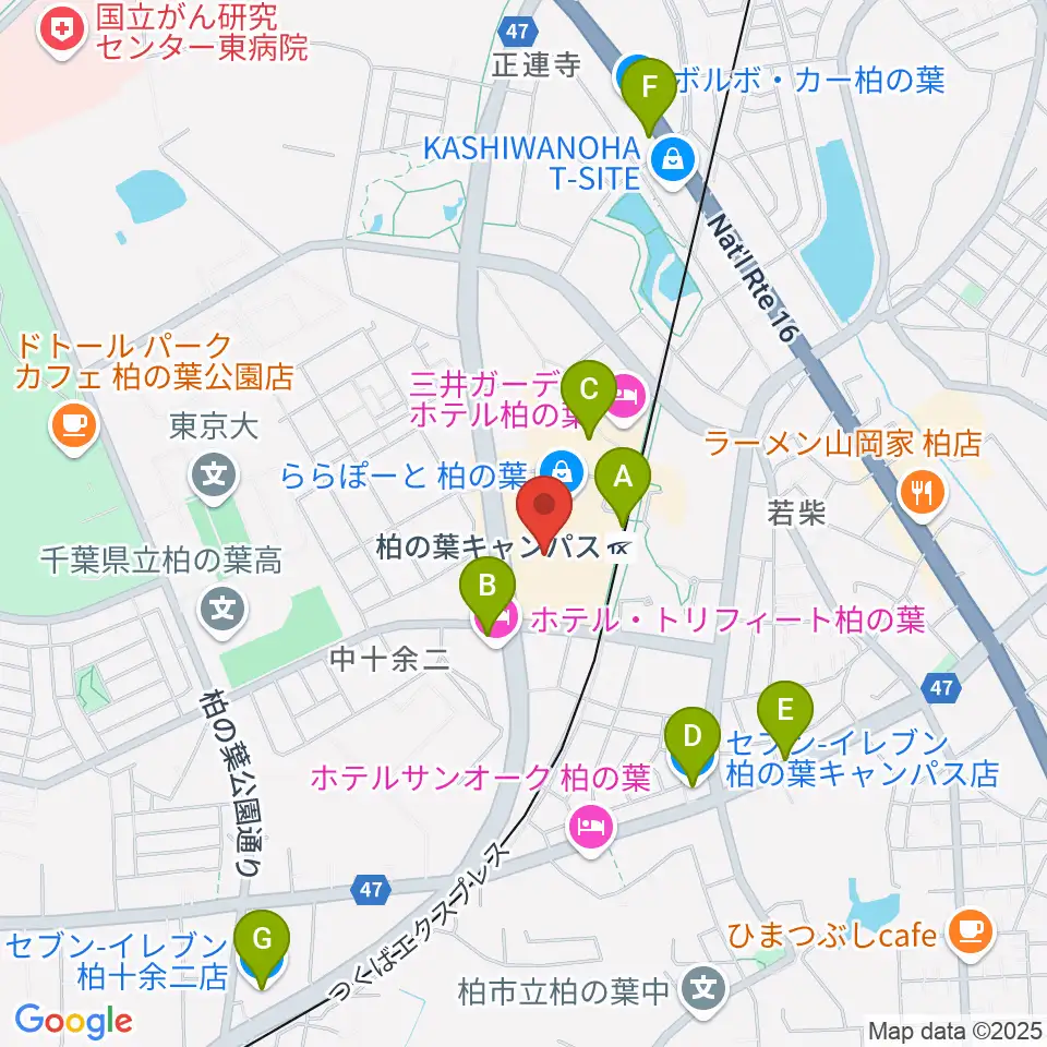 島村楽器 ららぽーと柏の葉店周辺のコンビニエンスストア一覧地図