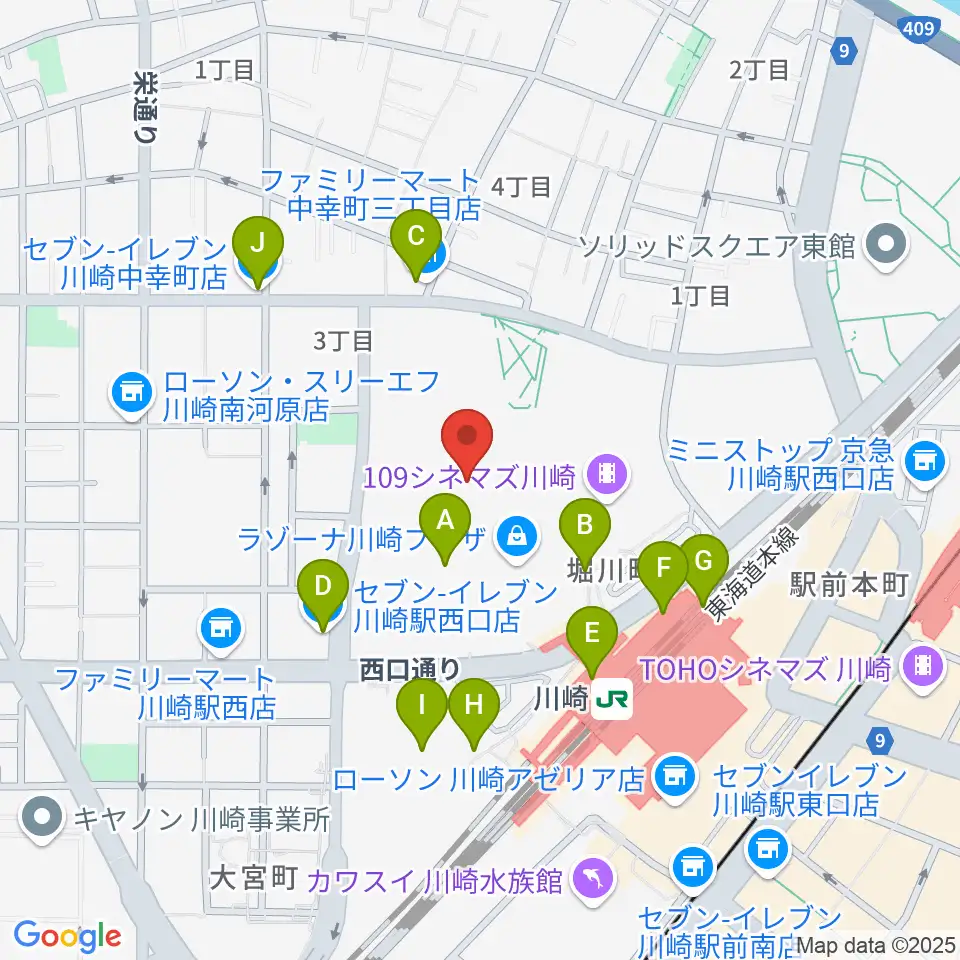 島村楽器 ラゾーナ川崎店周辺のコンビニエンスストア一覧地図
