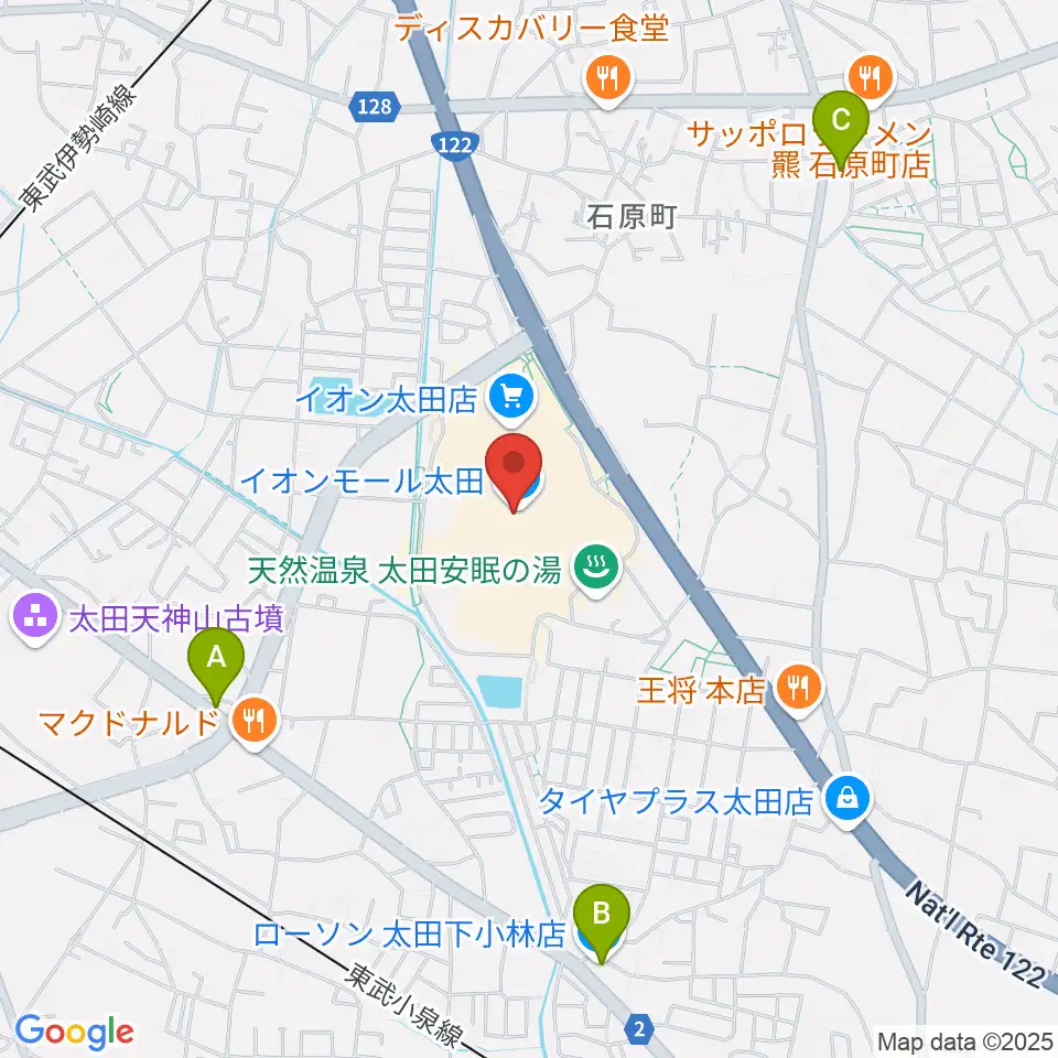 島村楽器 イオンモール太田店周辺のコンビニエンスストア一覧地図