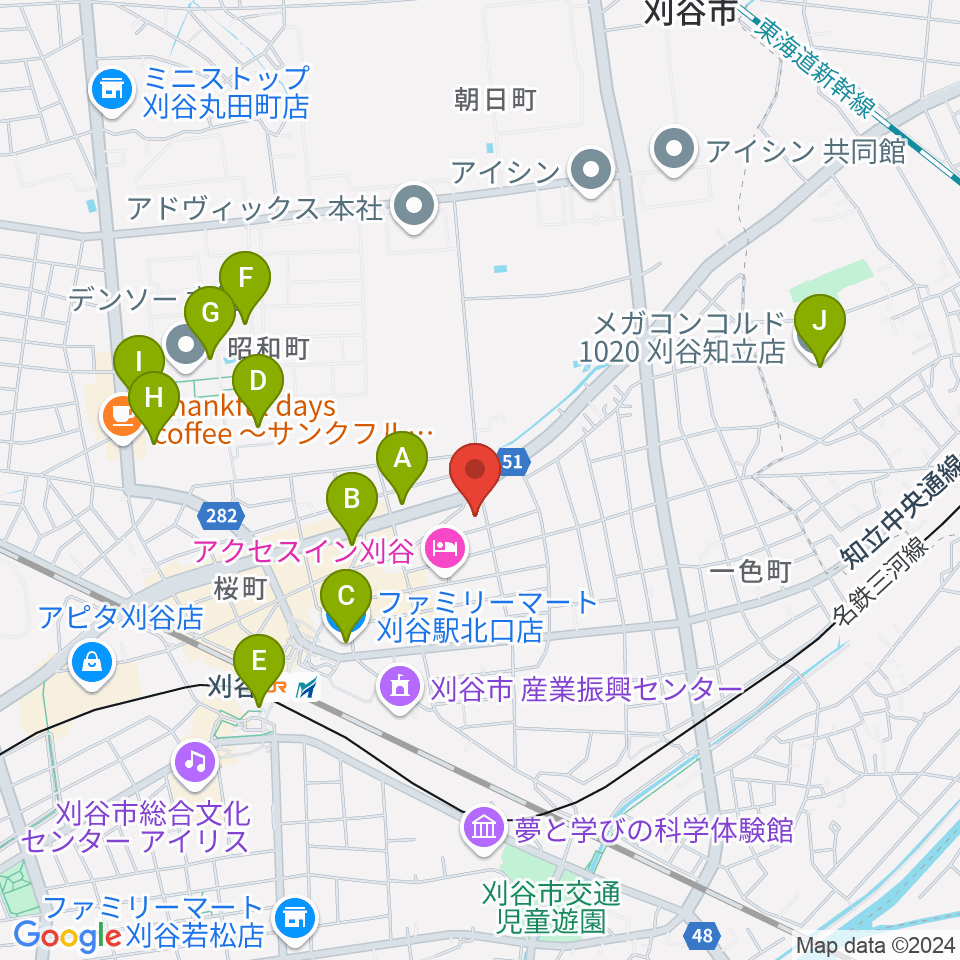 ロッキン刈谷本店周辺のコンビニエンスストア一覧地図