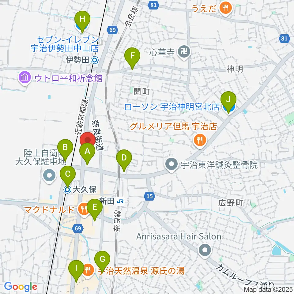 JEUGIA 宇治大久保店周辺のコンビニエンスストア一覧地図