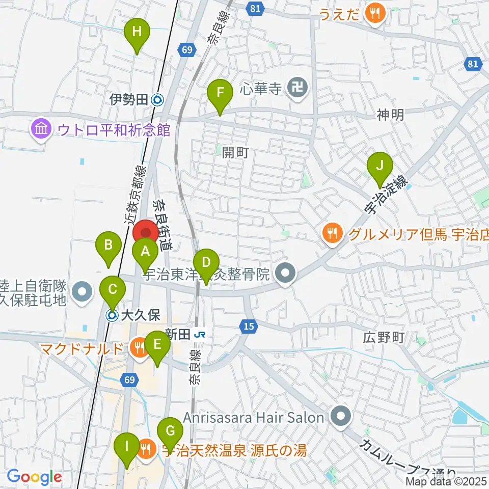 JEUGIA 宇治大久保店周辺のコンビニエンスストア一覧地図