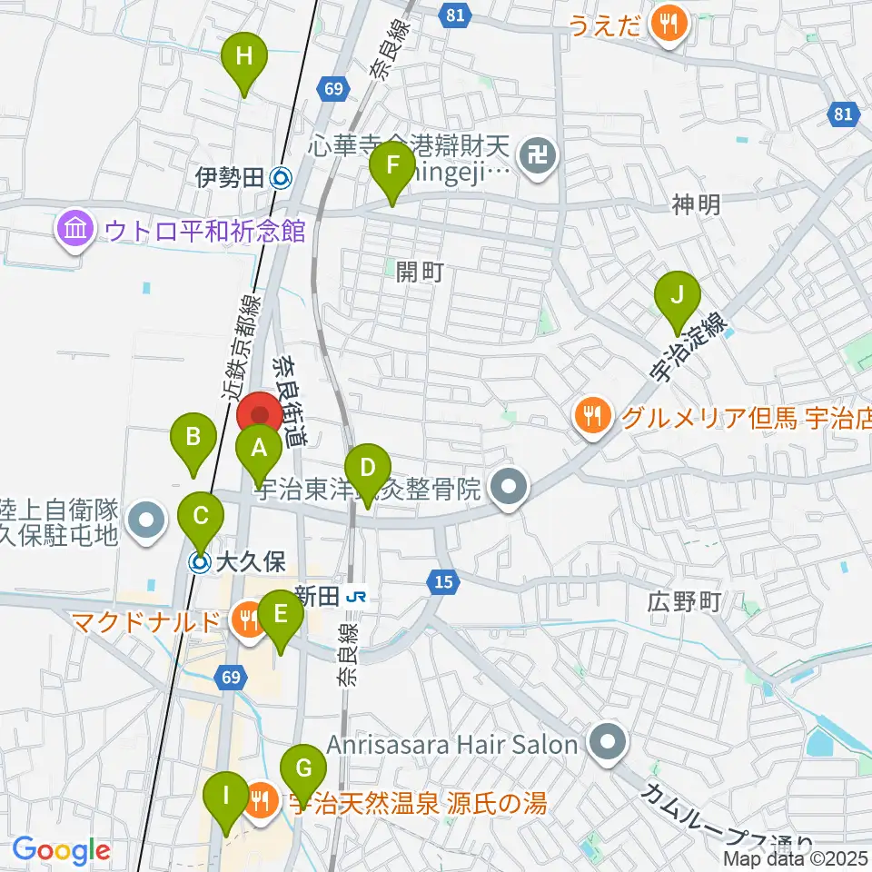 JEUGIA 宇治大久保店周辺のコンビニエンスストア一覧地図