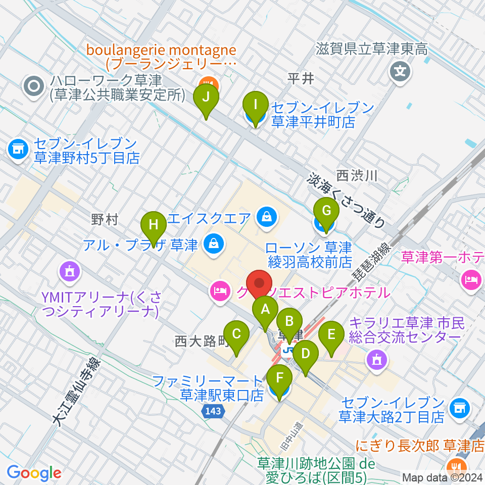 JEUGIA草津Aスクエア店周辺のコンビニエンスストア一覧地図