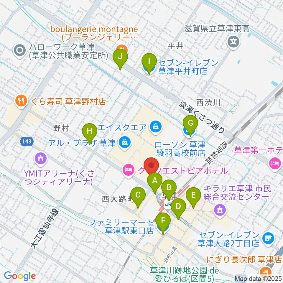 JEUGIA草津Aスクエア店周辺のコンビニエンスストア一覧地図