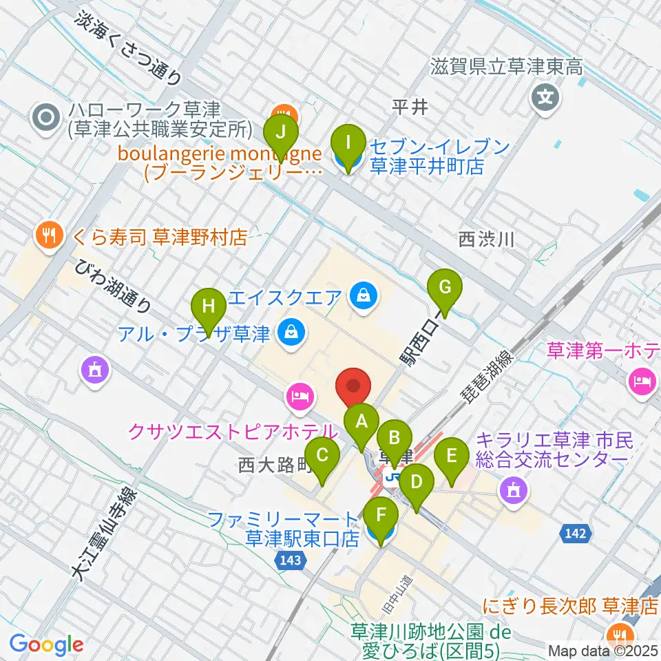 JEUGIA草津Aスクエア店周辺のコンビニエンスストア一覧地図