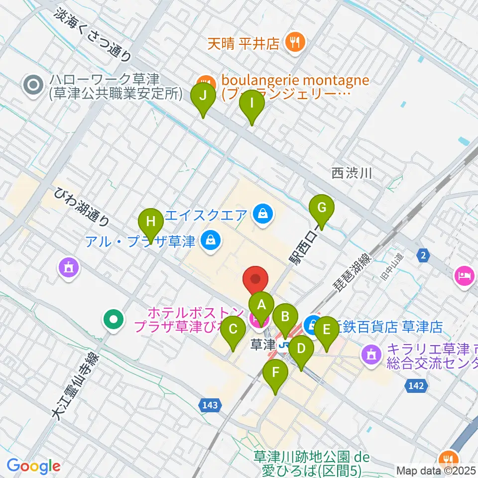 JEUGIA草津Aスクエア店周辺のコンビニエンスストア一覧地図