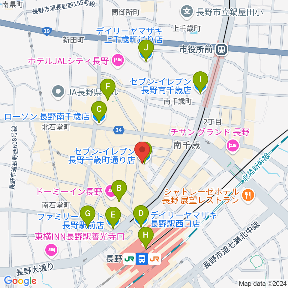 島村楽器 長野店周辺のコンビニエンスストア一覧地図