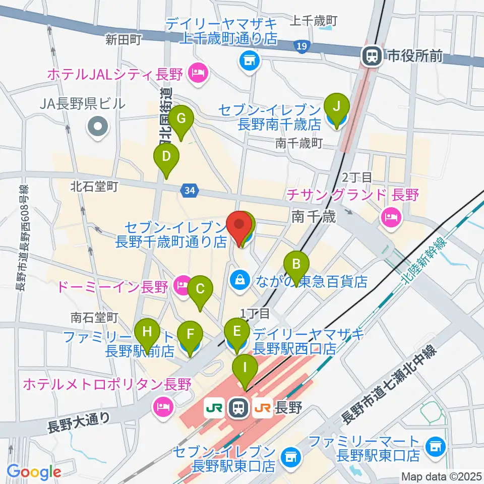 島村楽器 長野店周辺のコンビニエンスストア一覧地図