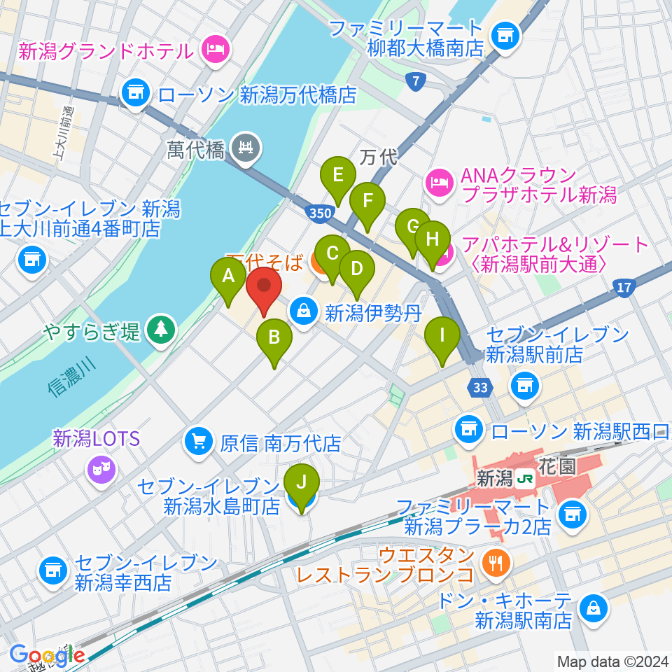 島村楽器 新潟ビルボードプレイス店 周辺のコンビニエンスストア一覧地図