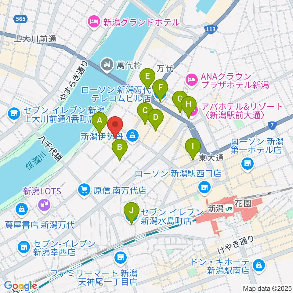 島村楽器 新潟ビルボードプレイス店 周辺のコンビニエンスストア一覧地図