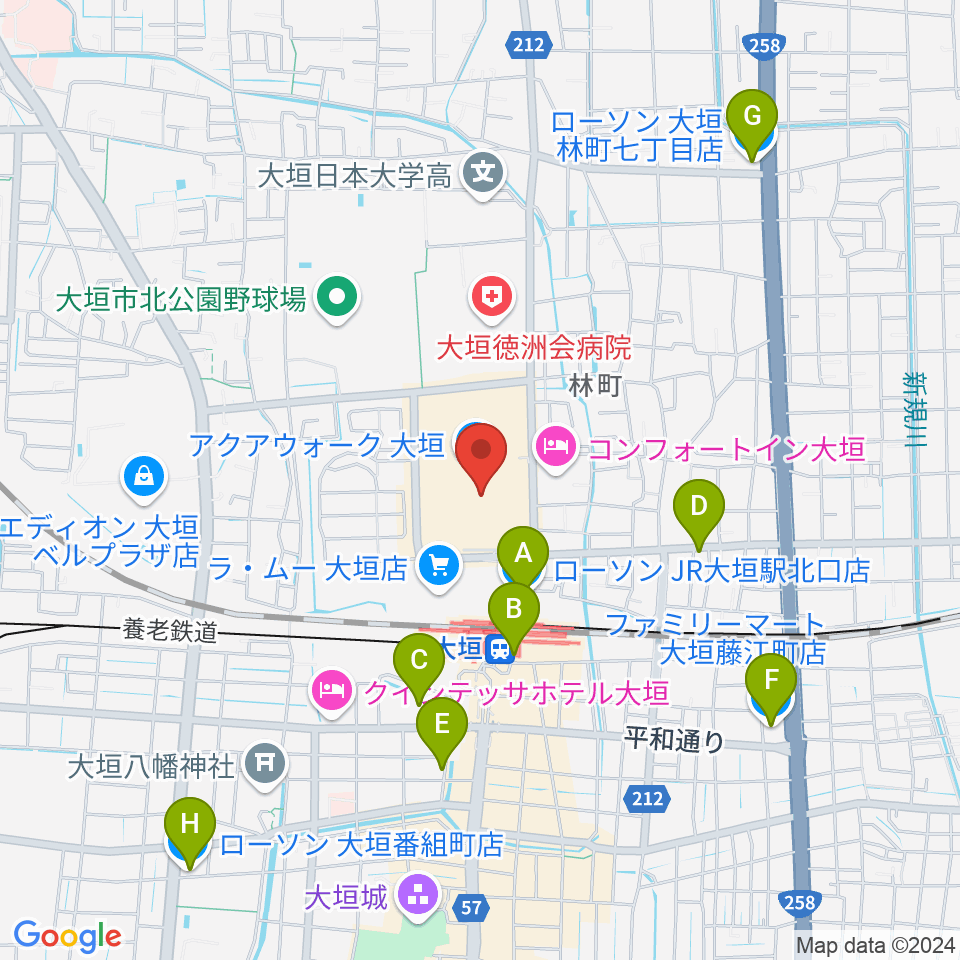 島村楽器 アクアウォーク大垣店周辺のコンビニエンスストア一覧地図