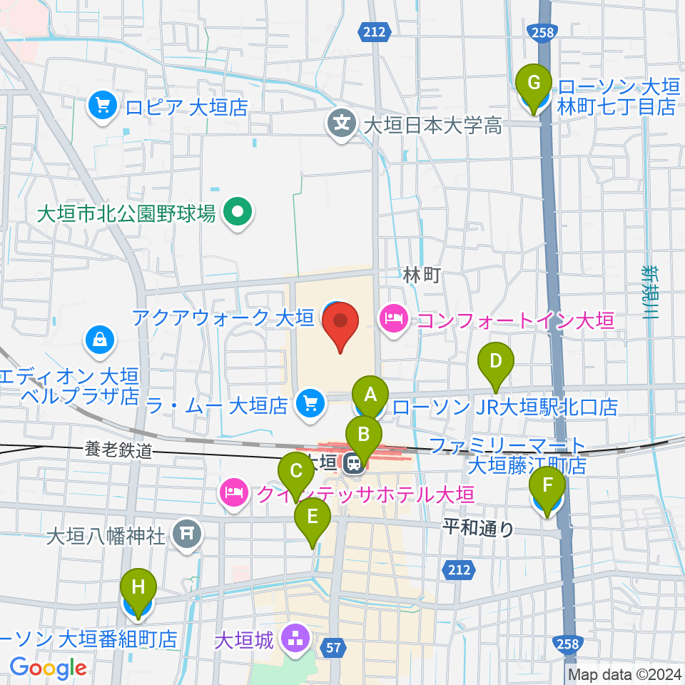 島村楽器 アクアウォーク大垣店周辺のコンビニエンスストア一覧地図